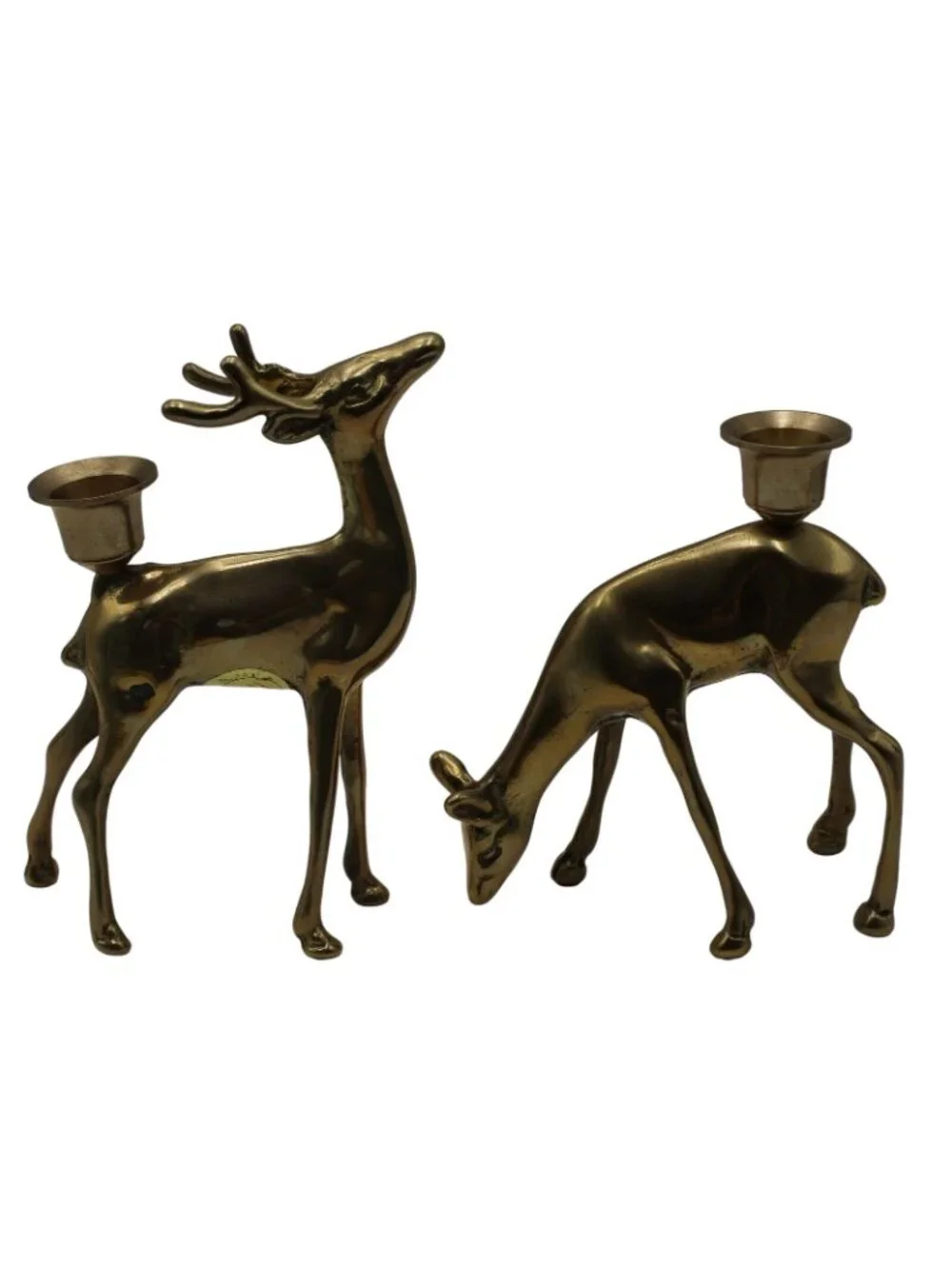 Solid Brass Buck Doe Reindeer Figurine Candle Holder 2pc Set Price Products Vtg